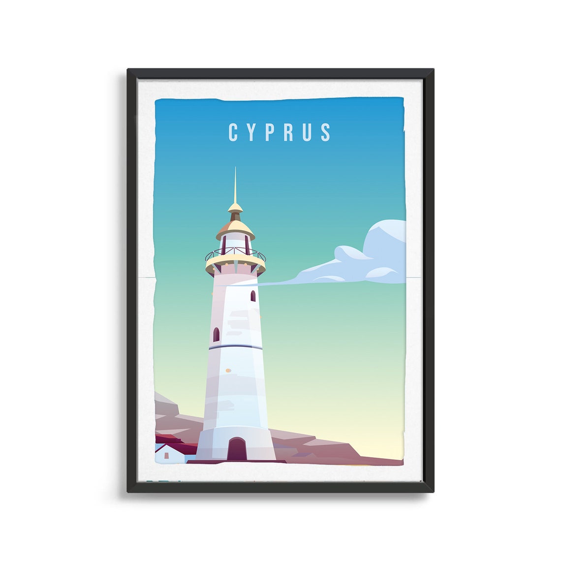 Cyprus Lighthouse Travel Poster Mediterranean Coastal Beacon Scene - Image 2