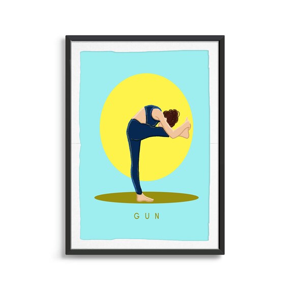 Gun Retro Yoga Standing Balance Sun Circle Flat Illustration Print