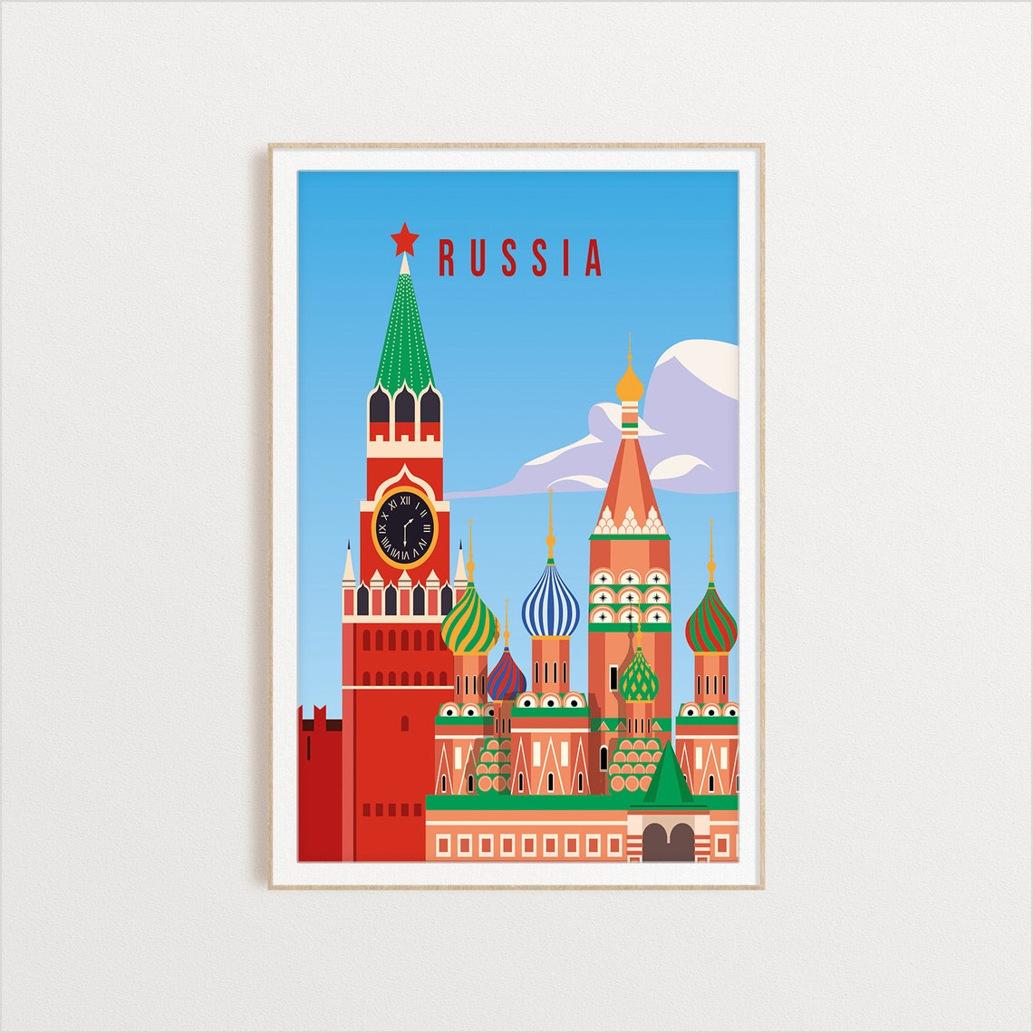Russia Kremlin St Basil's Cathedral Colorful Domes Travel Poster