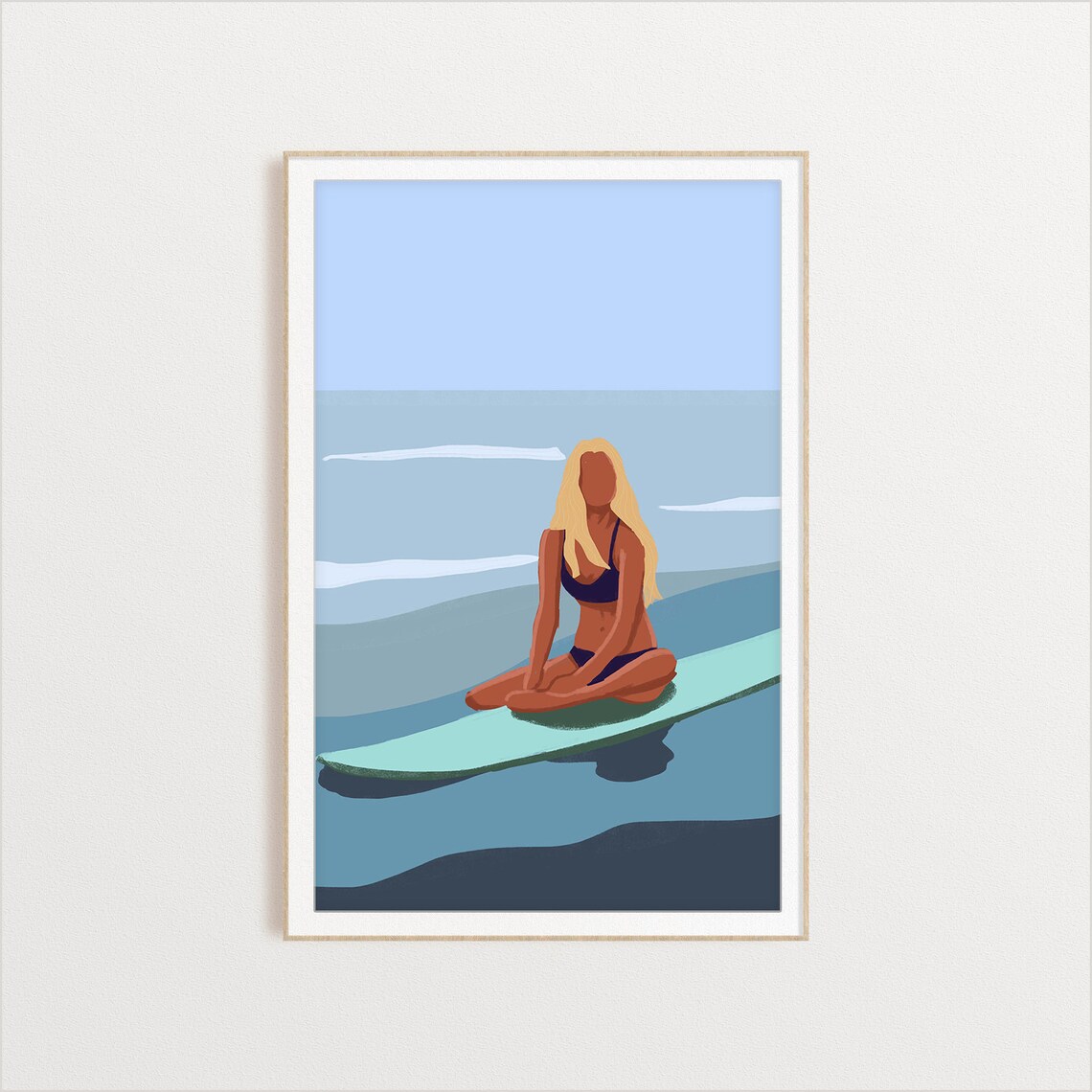 Blonde Surfer Girl On Her Surfboard Art Print
