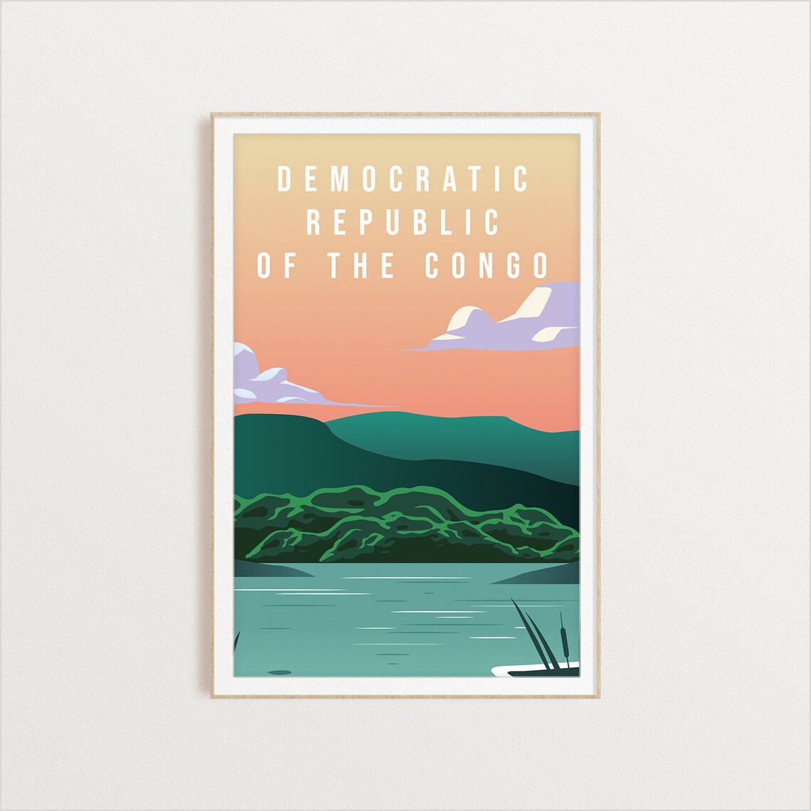 Democratic Republic of the Congo Mountain Lake Sunset Travel Poster - Image 2