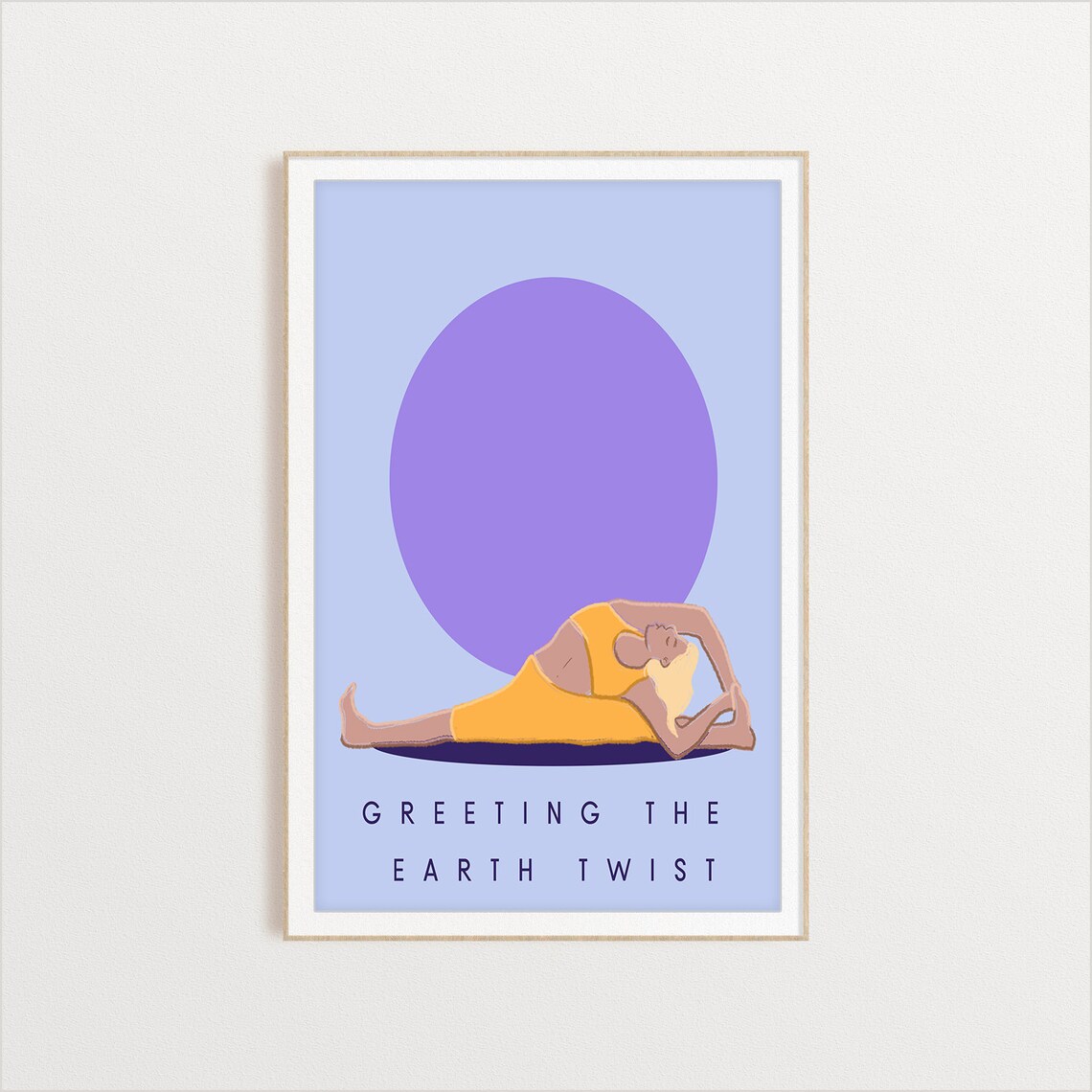 Greeting The Earth Twist Retro Yoga Seated Stretch Sun Circle Flat Illustration Print - Image 2