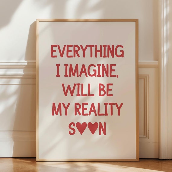 Red Heart Typography Print Affirmation Wall Art Inspirational Quote Poster Girly Cute Room Dorm Decor