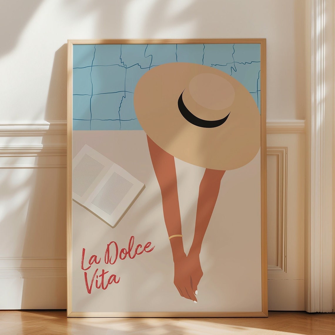 La Dolce Vita Poolside Sunhat Woman Summer Vacation Art Poster