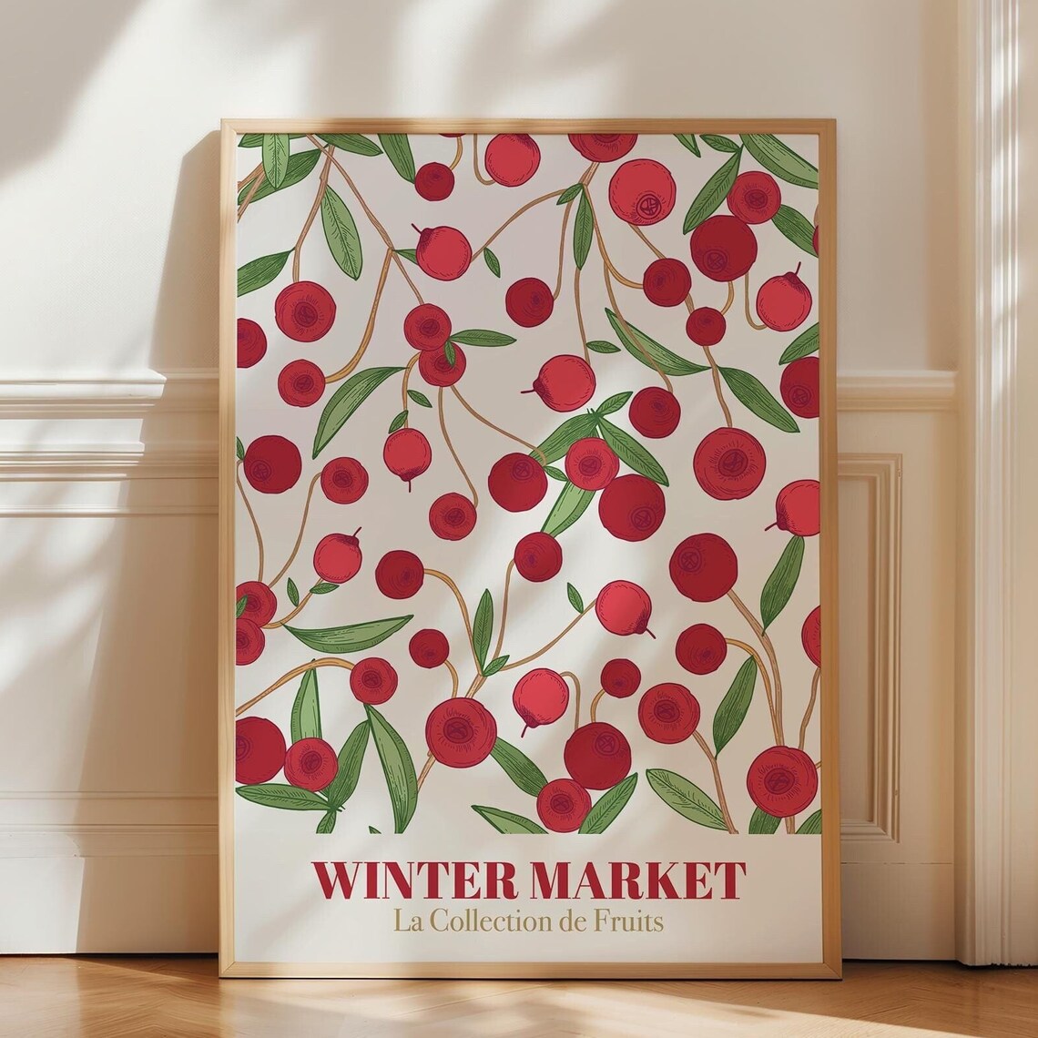 Christmas Winter Market Art Print, Botanical Holiday Decor