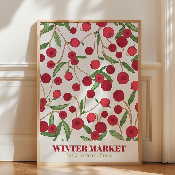 Christmas Winter Market Art Print, Botanical Holiday Decor