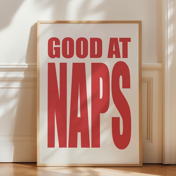 Red Bold Typography Print Good At Nap Print Above Bed Decor Trendy Wall Art Bedroom Wall Art College Room Decor