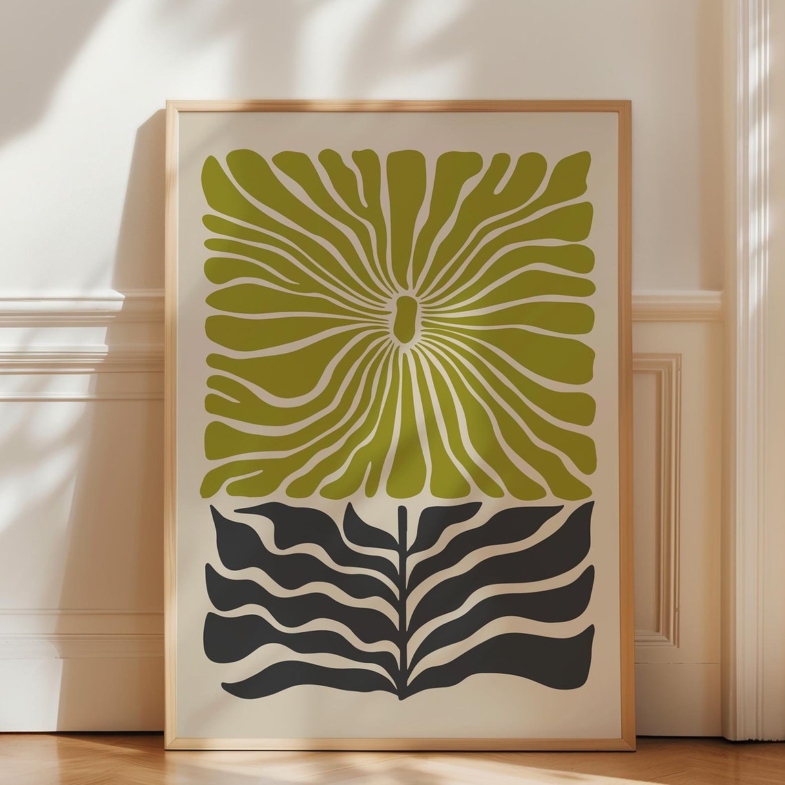 Lime Green Sunburst Abstract Botanical Beige Minimalist Modern Poster