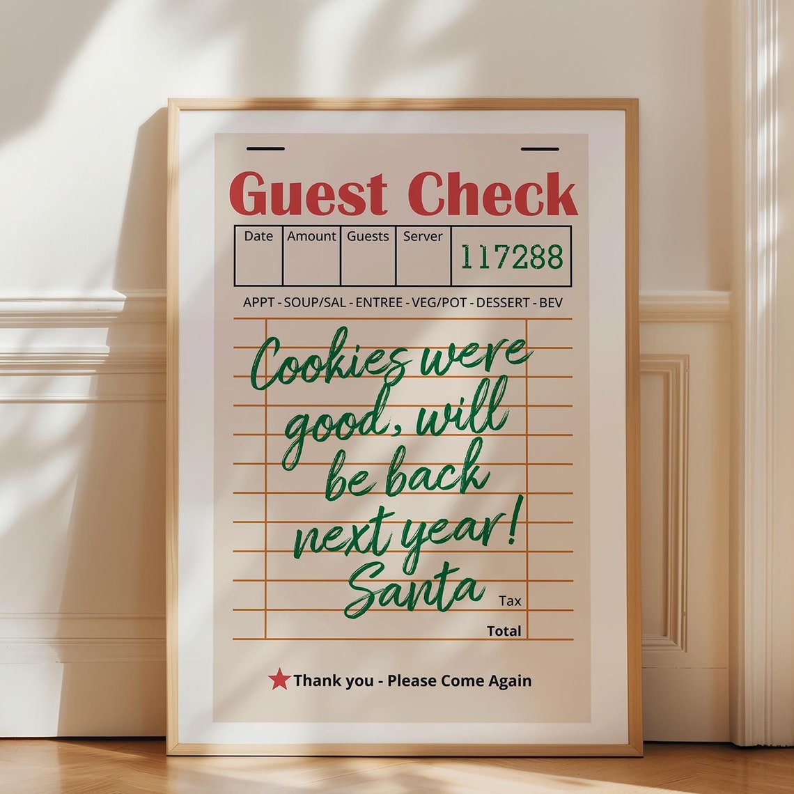 Guest Check Cookie Note Santa Retro Restaurant Receipt Design Poster
