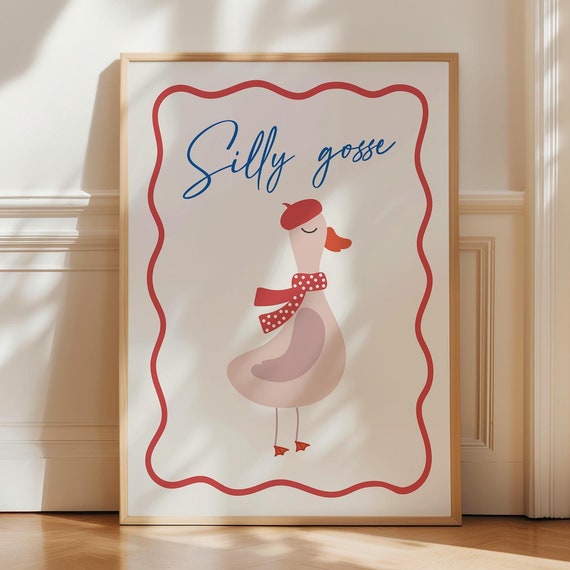 Silly Goose Print Trendy Wall Art Girly Room Dorm Decor Cute Apartment Quirky