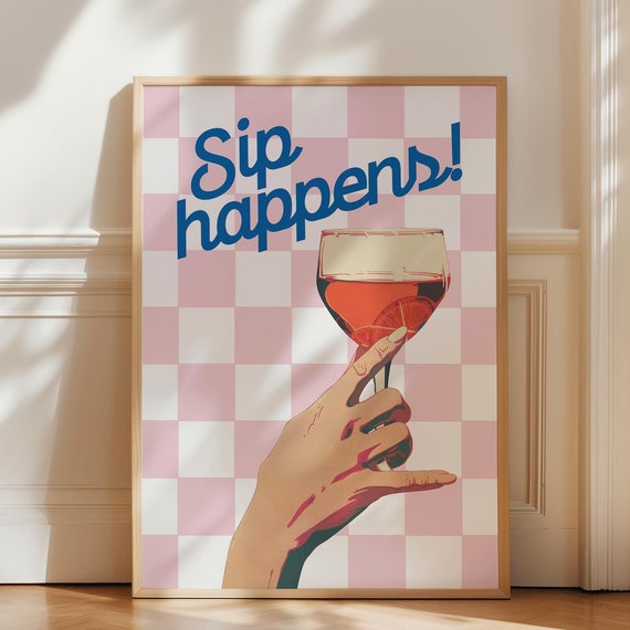 Cocktail Print Bar Cart Wall Art Trendy Drink Poster Retro Cocktail Art Fun Apartment Decor Kitchen Wall Art Cute Decor Art