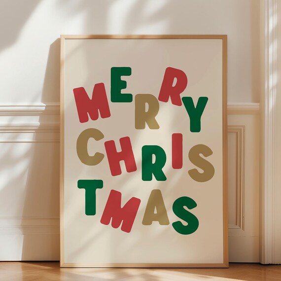 Merry Christmas Colorful Modern Typography Holiday Season Poster