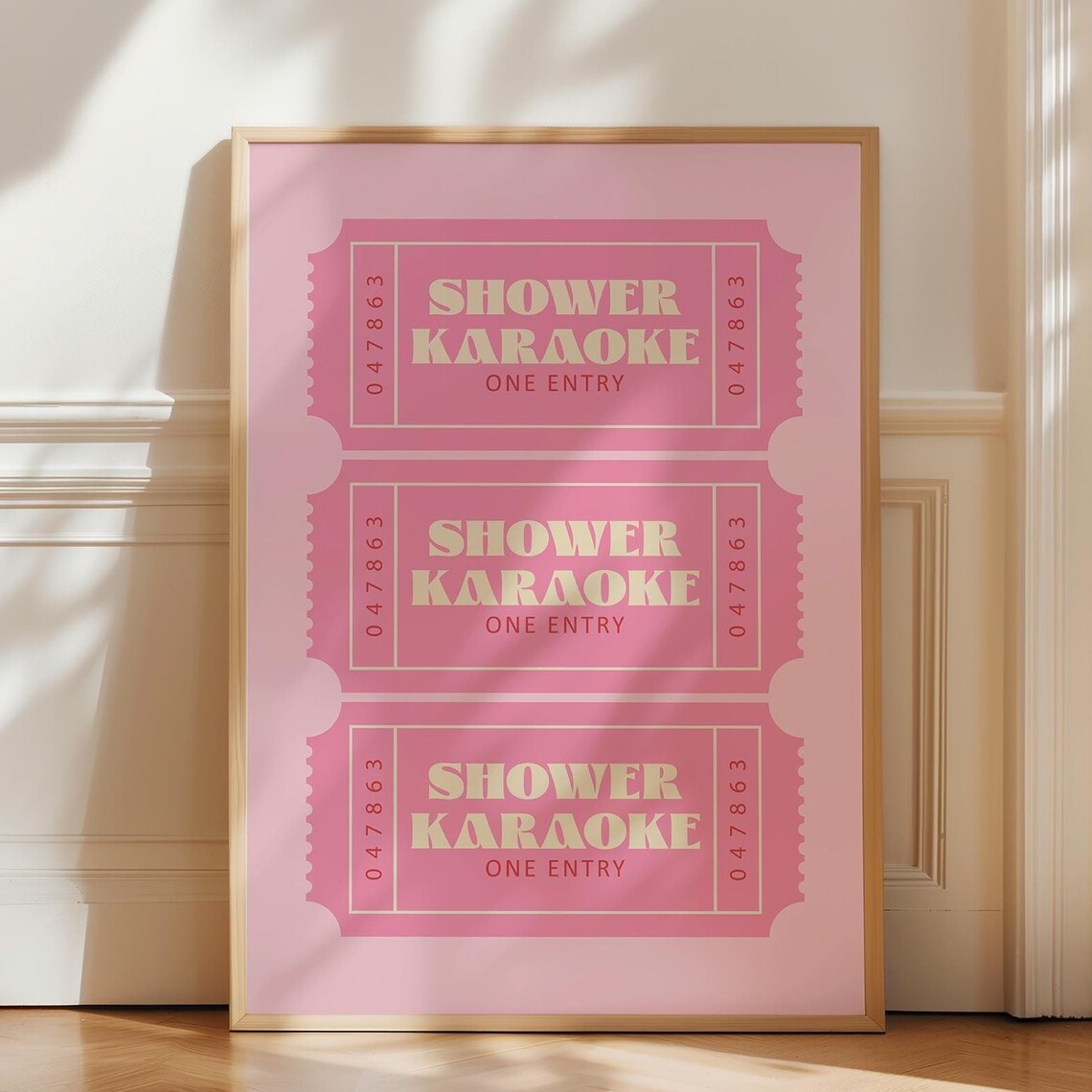 Shower Karaoke Ticket Retro Pink Bathroom Poster