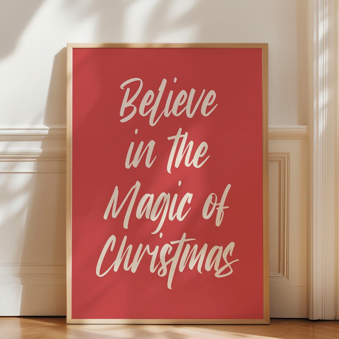 Believe In The Magic Of Christmas Red Script Holiday Quote Poster