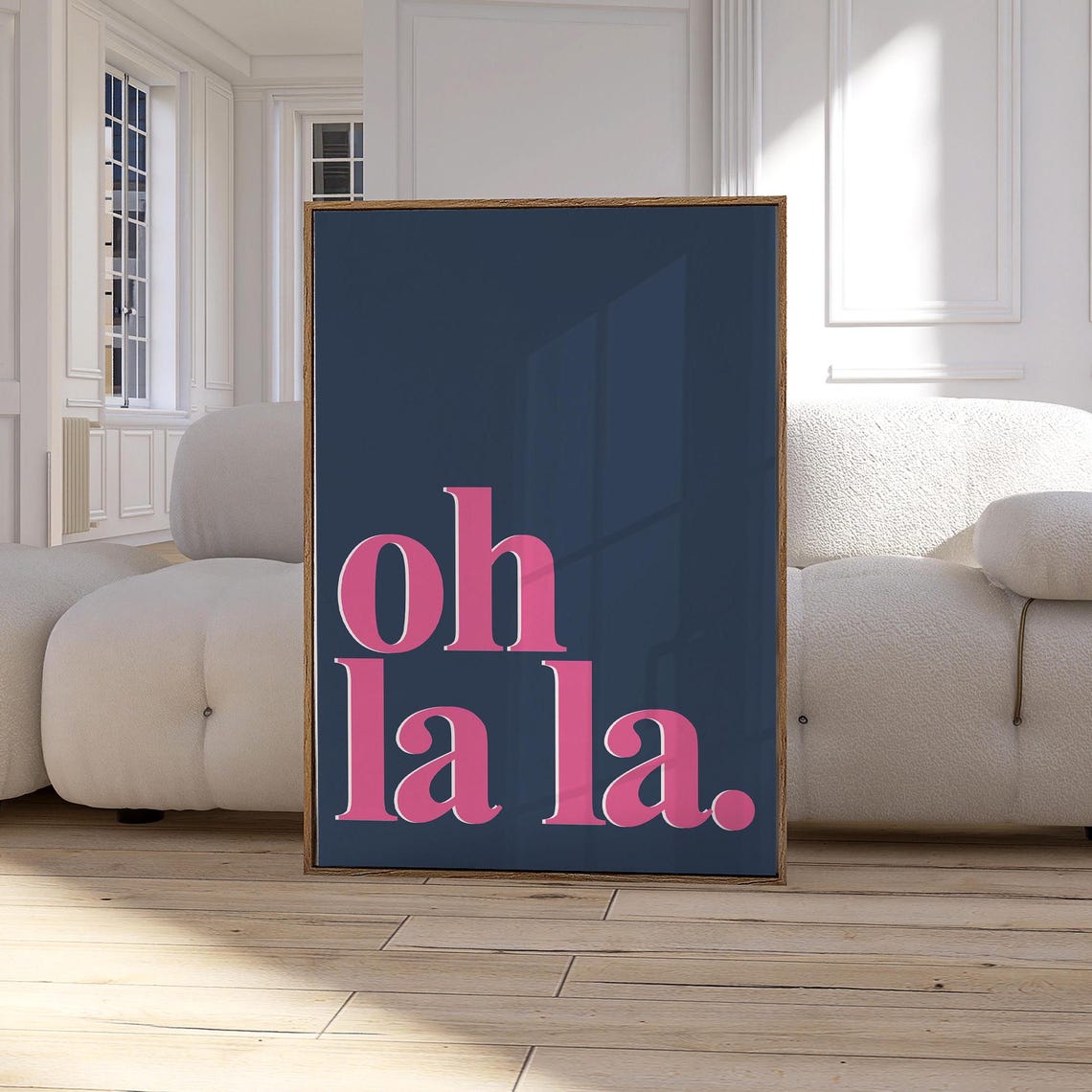 Oh La La Pink on Navy Bold Typography Eclectic Chic Decor Poster