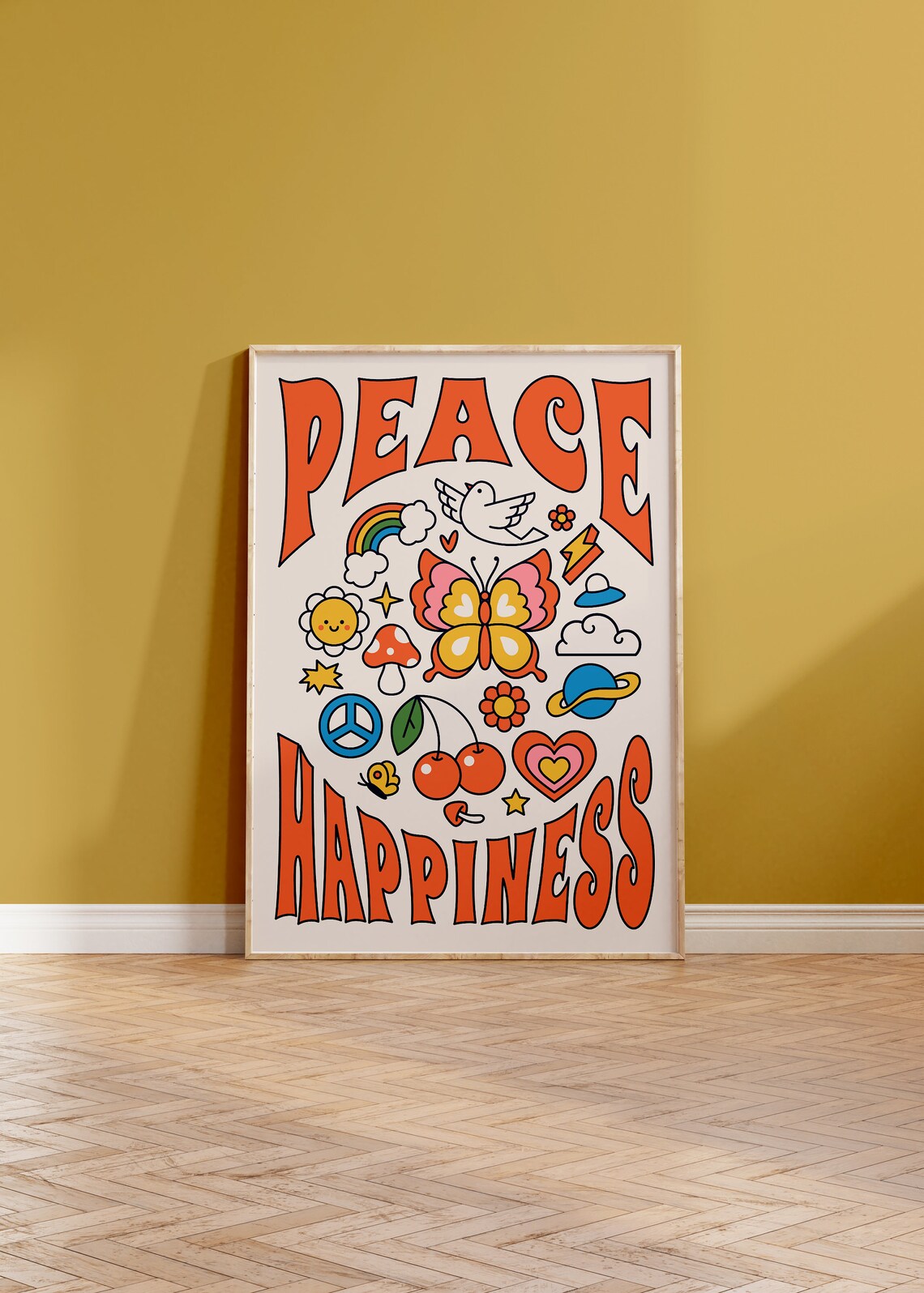 Retro Groovy Peace Poster, Vintage 70s Style
