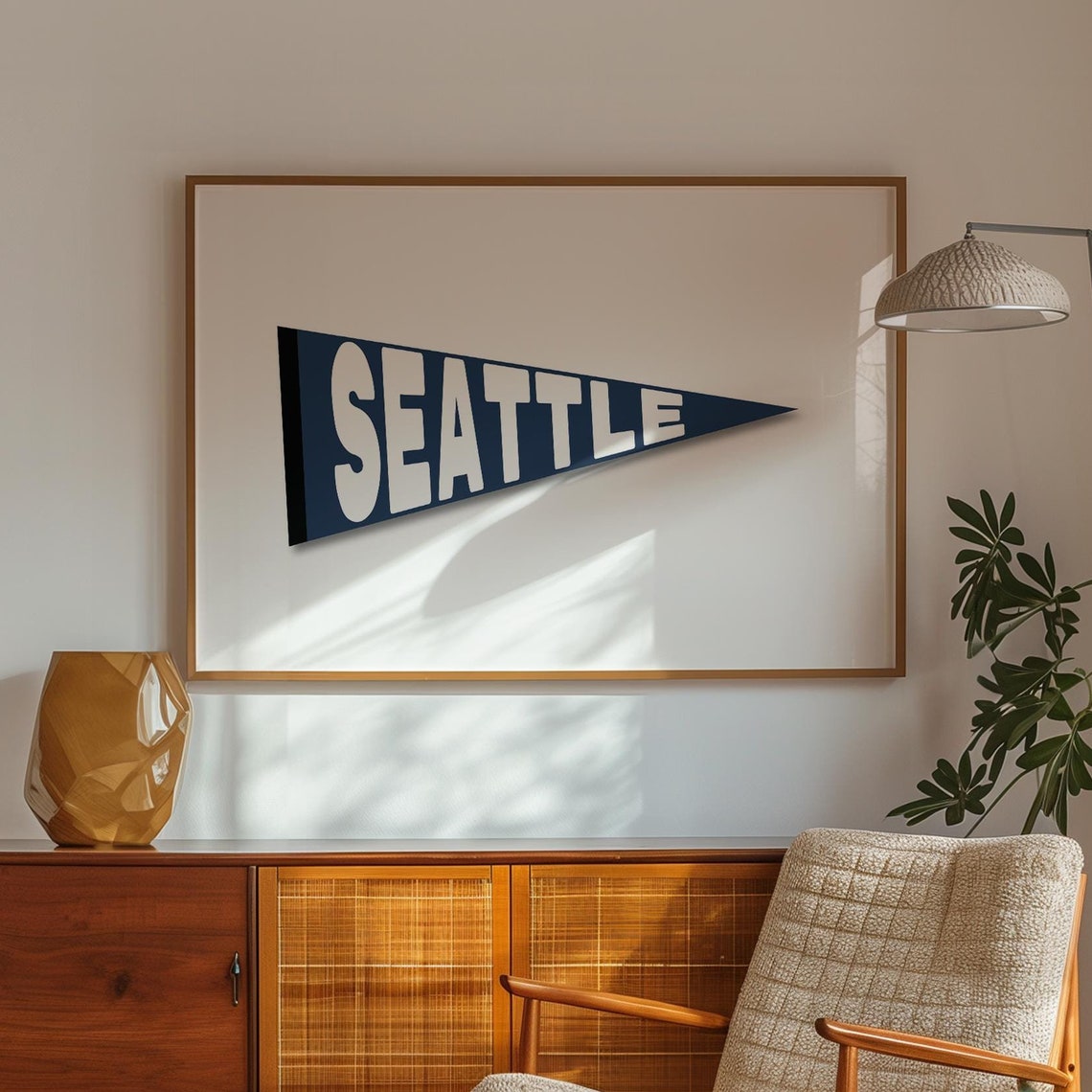 Seattle Navy Pennant Flag Minimalist Vintage Style City Poster Artwork