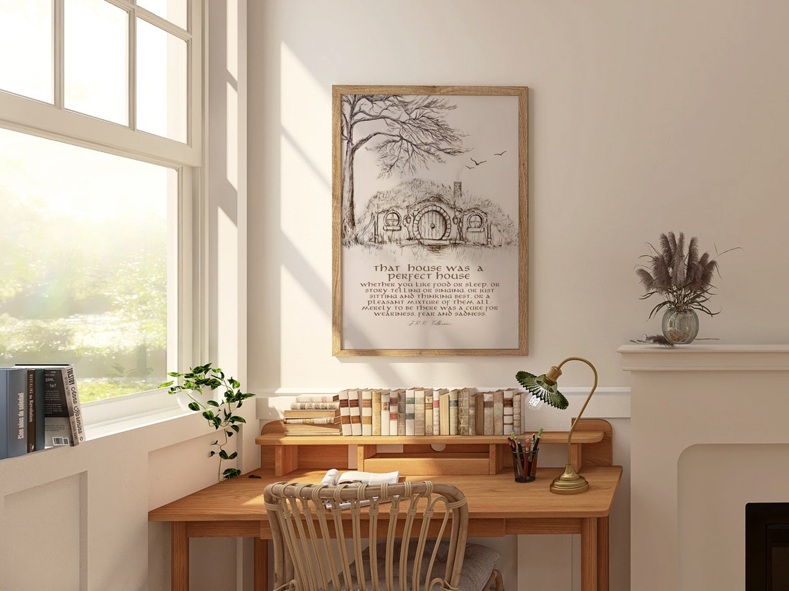 The Hobbit Perfect House JRR Tolkien Quote Hobbit Hole Sketch Poster - Image 2