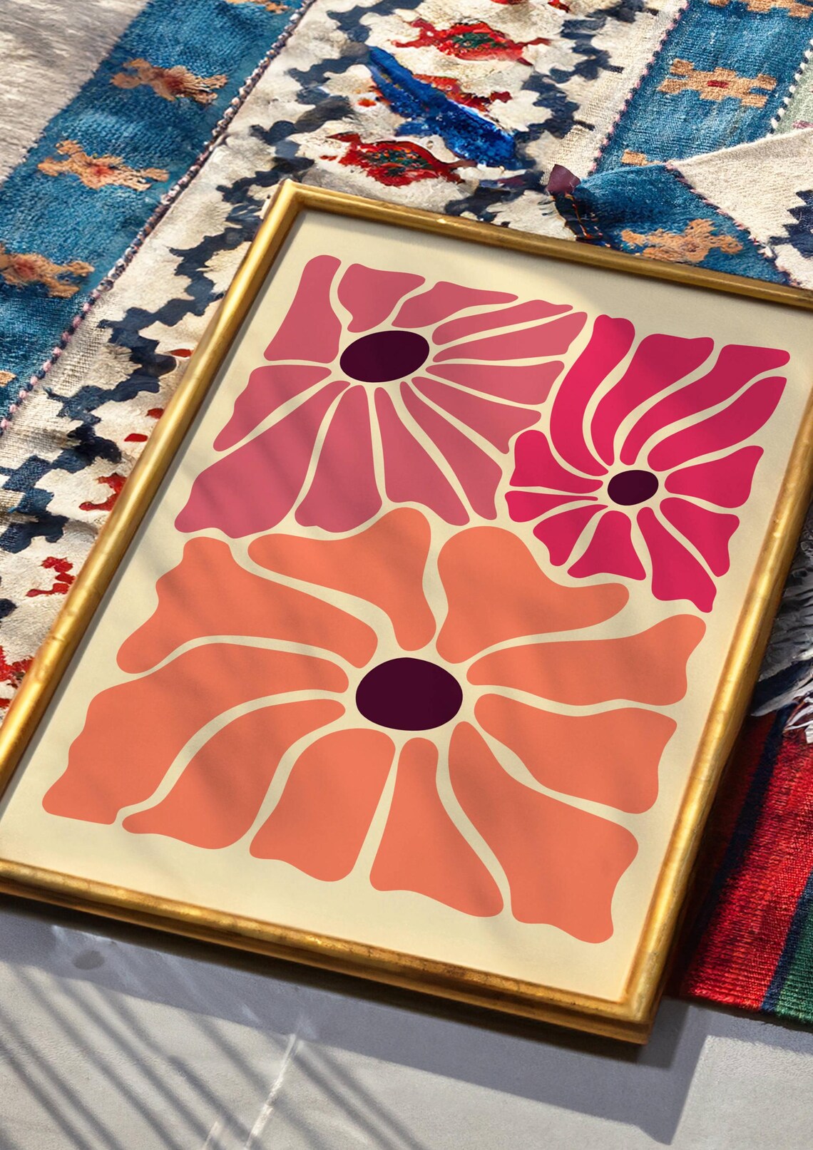 Groovy Retro Flowers Bold Pink Orange Modern Floral Pop Art Poster - Image 4