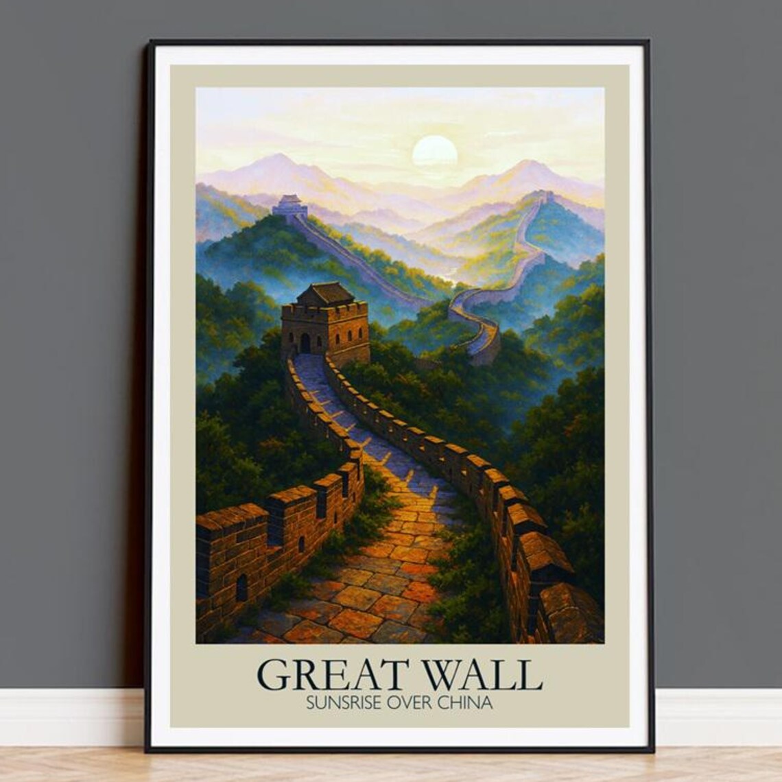 Great Wall of China Sunrise Over China Mountain Travel Poster