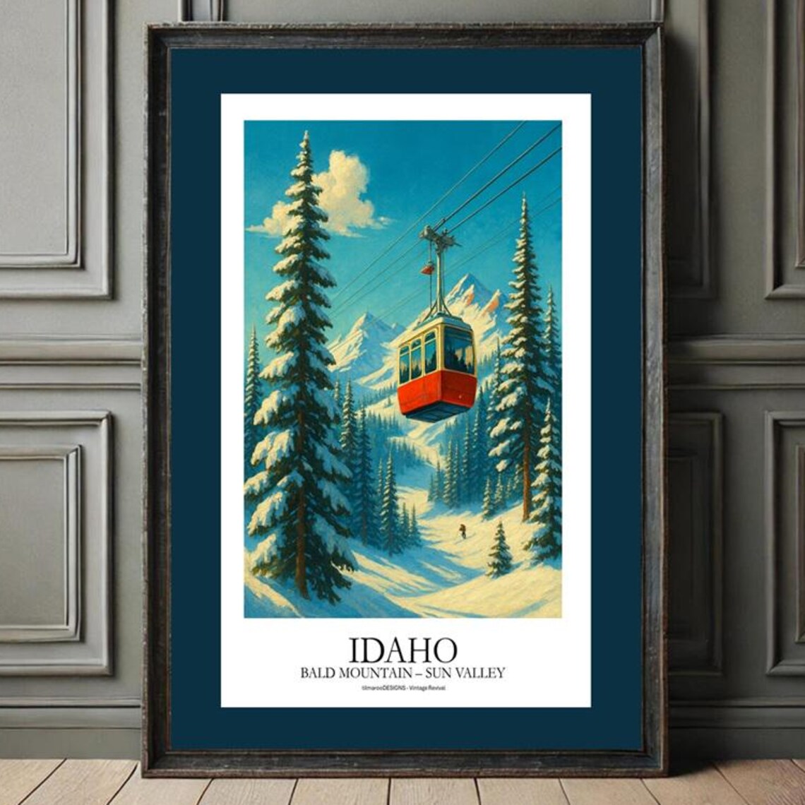 Idaho Bald Mountain Sun Valley Ski Gondola Vintage Travel Poster