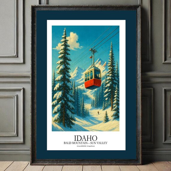 Idaho Bald Mountain Sun Valley Ski Gondola Vintage Travel Poster