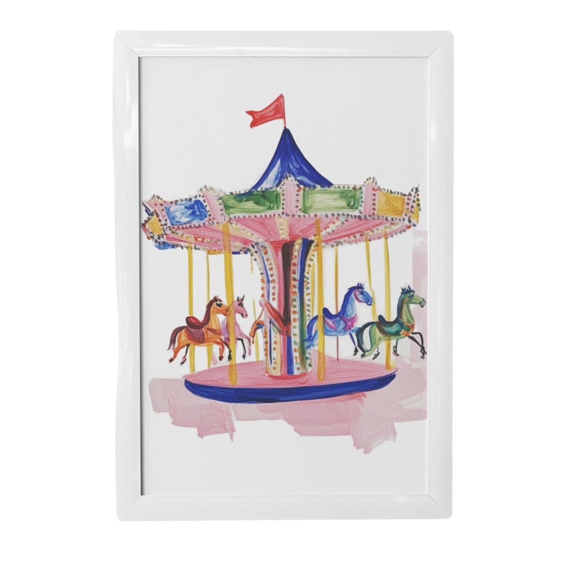 Colorful Watercolor Carousel With Horses Kids Room Nursery Poster - Image 3