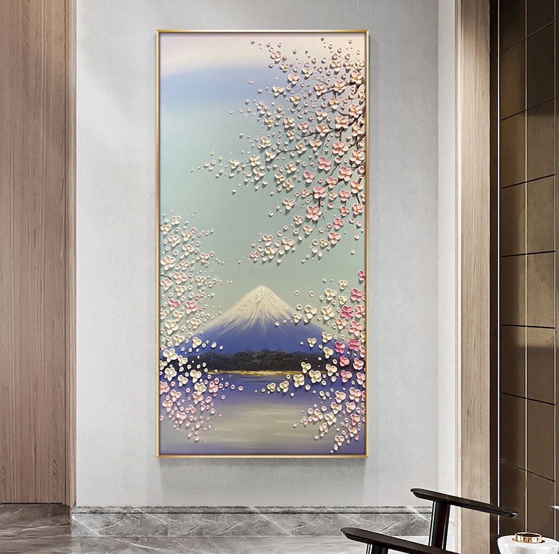 Mount Fuji Cherry Blossoms Palette Knife Art Print - Image 4