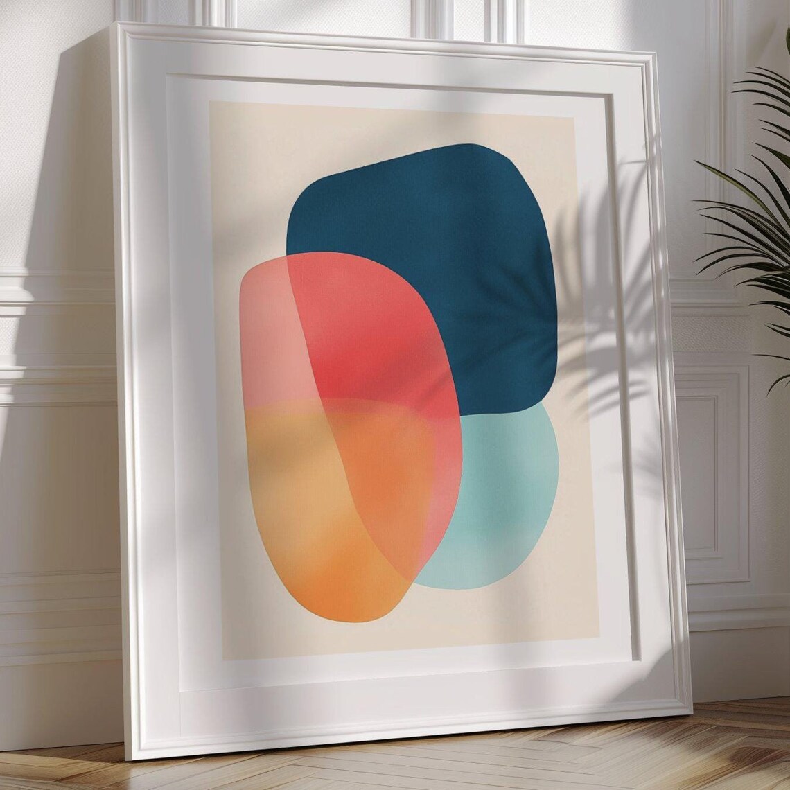 Navy Coral and Mint Translucent Layered Abstract Shapes Poster