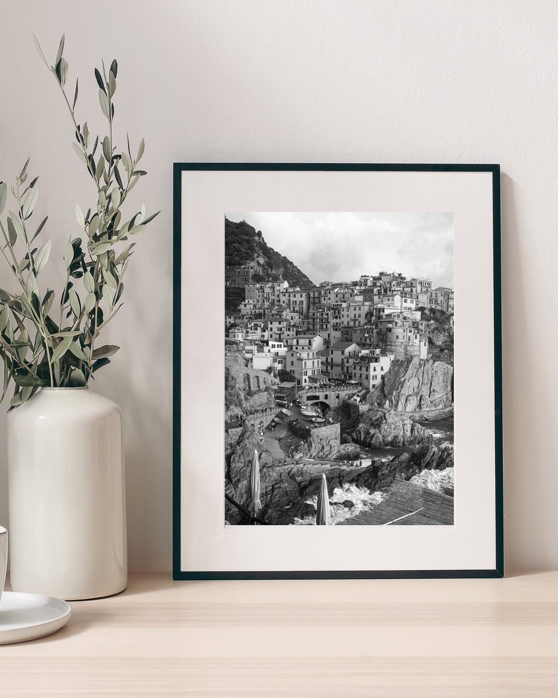 Manarola Cinque Terre Harbor Black And White Italian Photo Poster - Image 4