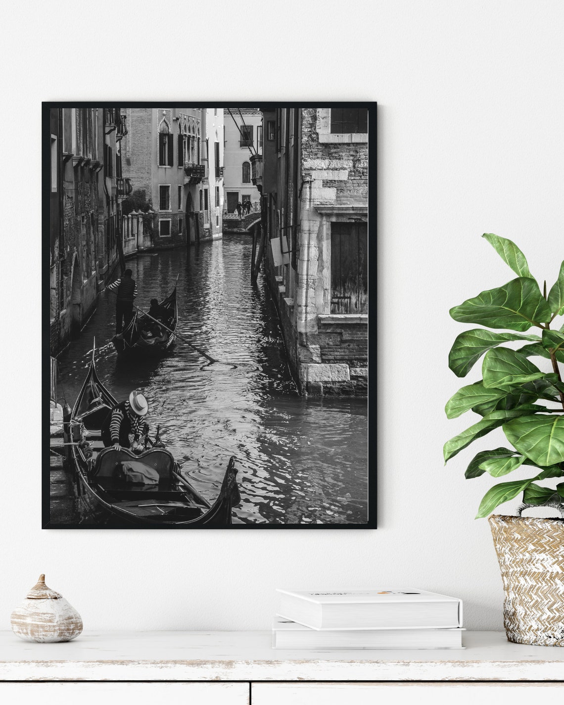 Venice Canal Gondolas Black And White Romantic Italy Photo Poster - Image 3