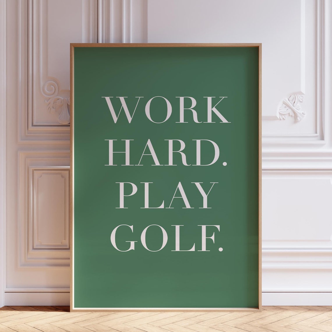 Work Hard Play Golf Motivational Green Typography Quote Poster