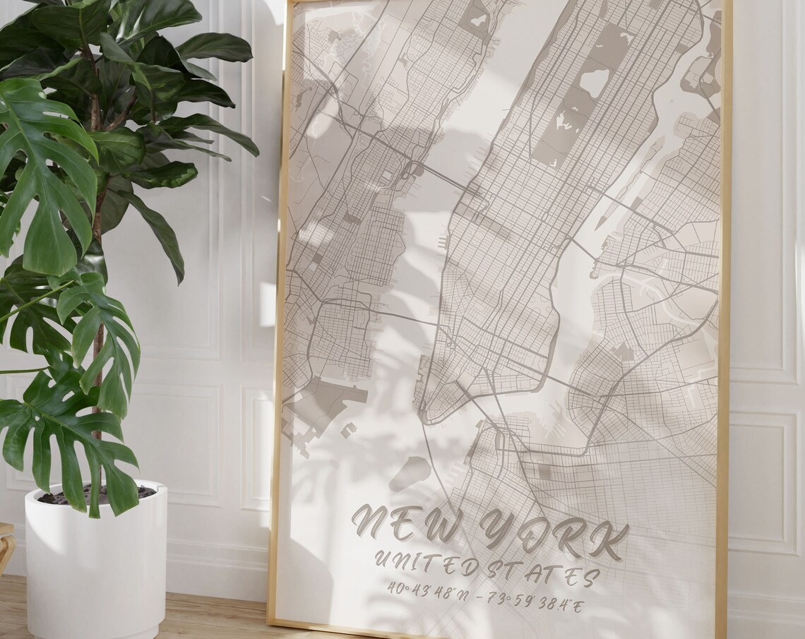 New York City Street Map Neutral Beige Modern Minimalist Wall Art