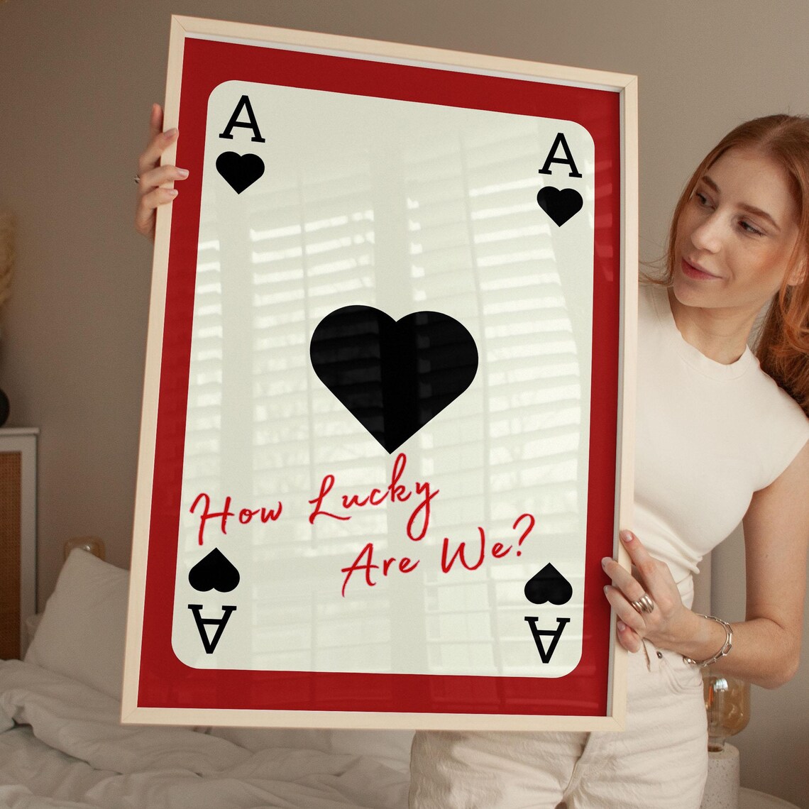 Ace Of Hearts How Lucky Are We Red Script Playing Card Poster - Image 2