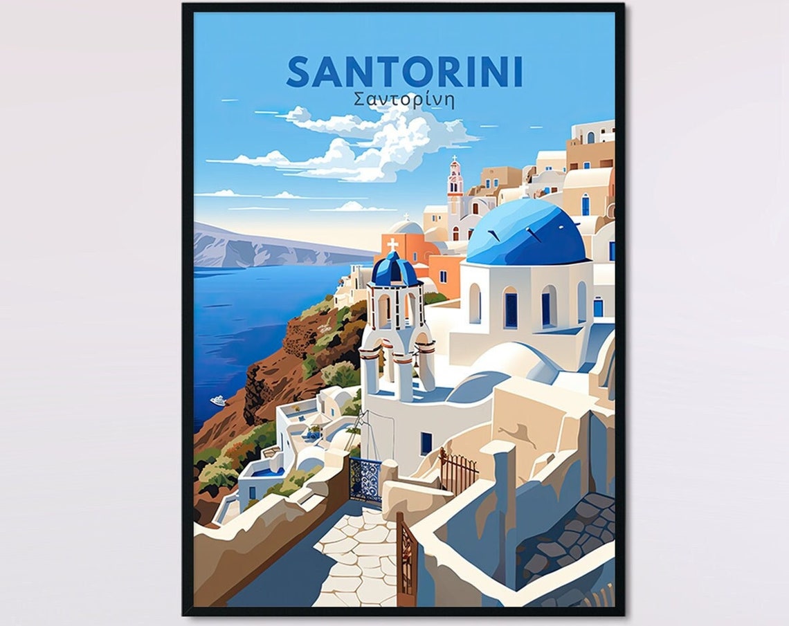 Santorini Greece Blue Domes Caldera View Summer Travel Poster - Image 7