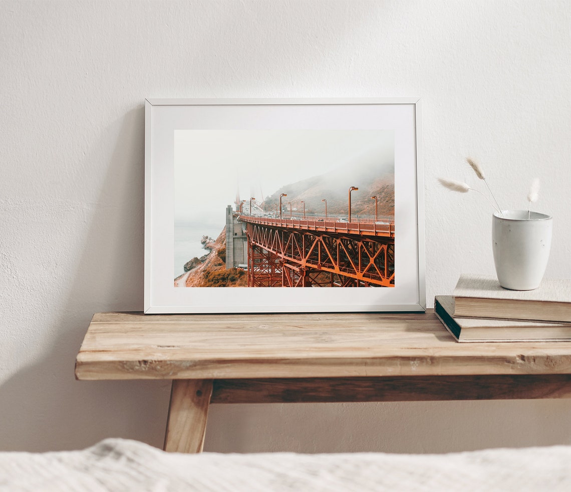 San Francisco Golden Gate Bridge Fog Red Steel Side View Travel Poster - Image 4