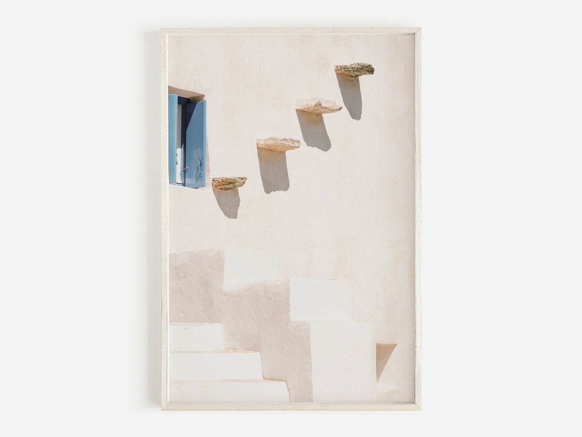 Greece Whitewashed Wall Blue Window Minimal Architecture Travel Poster