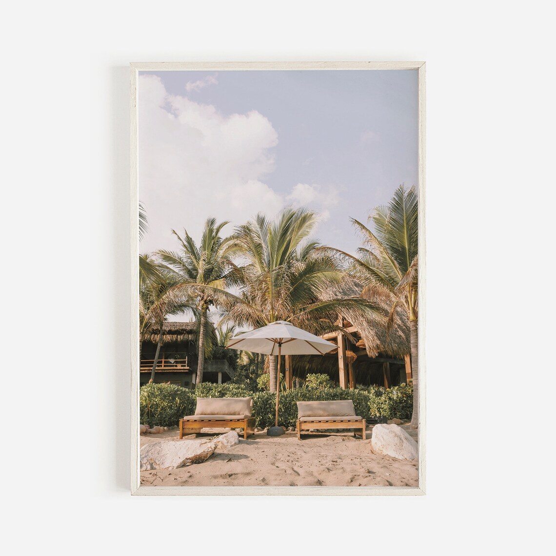 Tulum Beach Resort Palm Shade Lounge Chairs Tropical Escape Poster