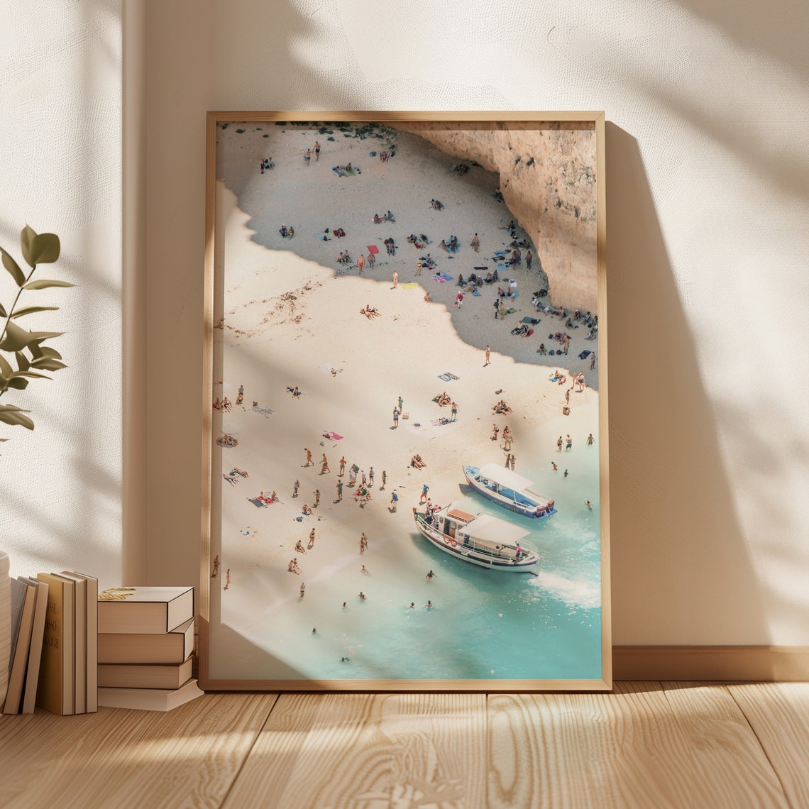 Italy Secluded Beach Cove Aerial White Sand Boats Cliffs View Poster - Image 4