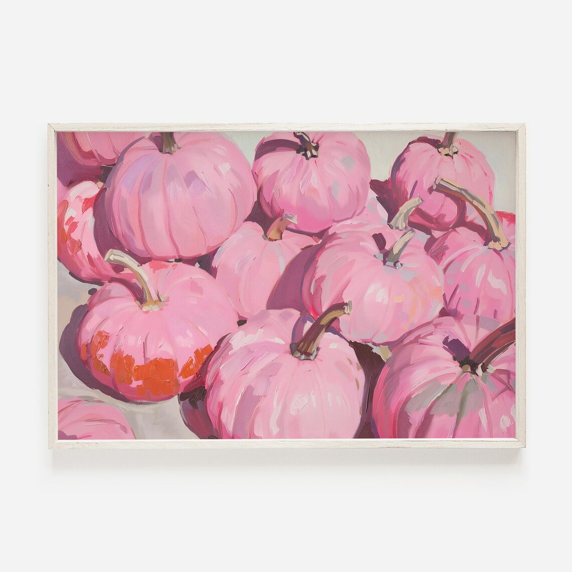 Hot Pink Pumpkin Pile Painting Girly Autumn Patch Fall Decor Wall Art Print