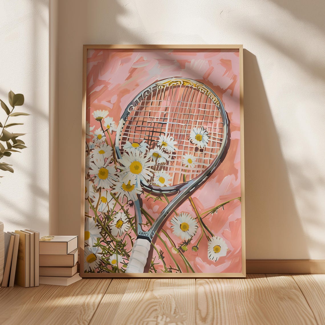 Tennis Racket With Daisies Pink Girly Sports Illustration Art Poster - Image 4