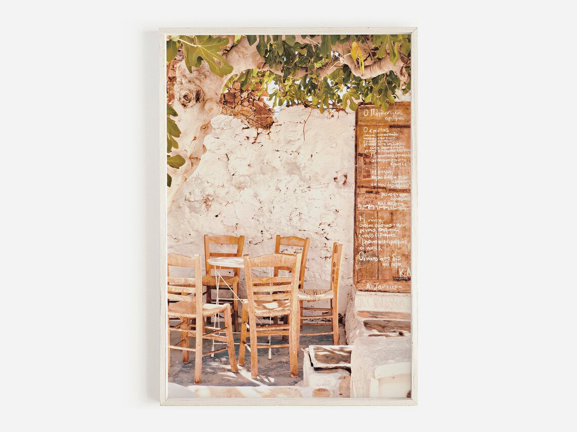 Taverna In Greece Oia Travel Poster, Greek Cafe