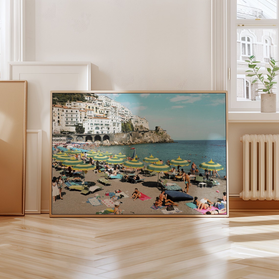 Positano Arienzo Beach Colorful Umbrellas Cliffside Town View Poster - Image 4