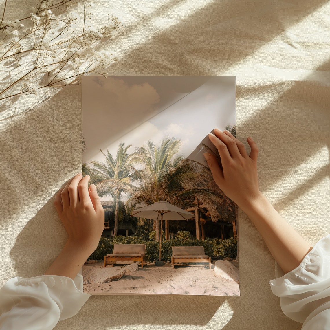 Tulum Beach Resort Palm Shade Lounge Chairs Tropical Escape Poster - Image 3