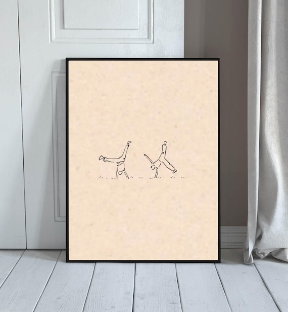 Minimalist Handstand Line Drawing Print Gymnast Wall Art Modern Neutral Beige Decor Contemporary Home Poster