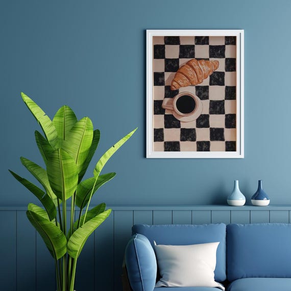 Coffee And Croissant Art Breakfast Caf Wall Highresolution Instant Print French Kitchen Decor