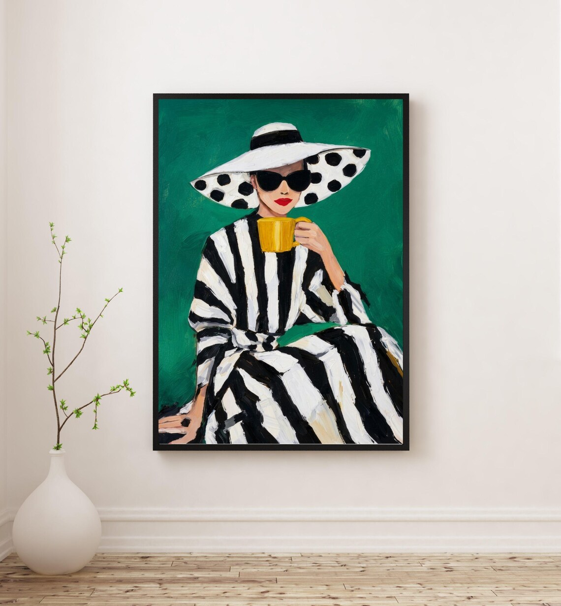 Elegance Woman With Coffee, Chic Lady Portrait