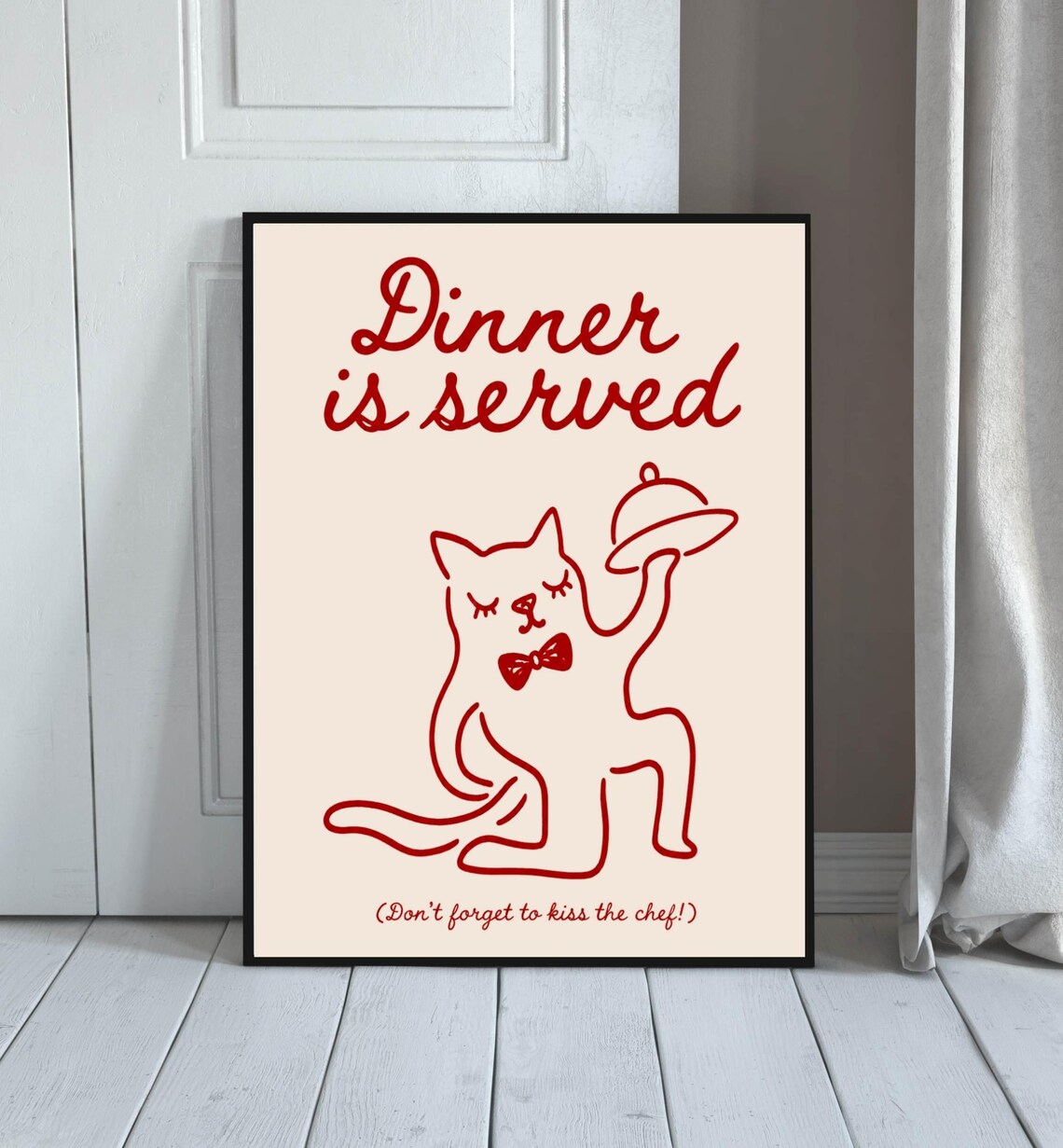 Dinner Is Served Funny Kitchen Cat Poster