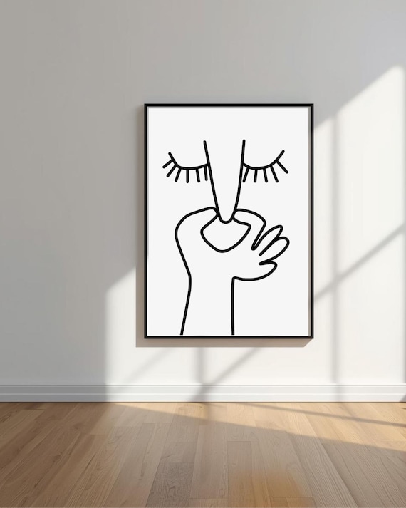 Funny Bathroom Print Minimalist Line Art Restroom Face Poster Black And White Toilet Decor