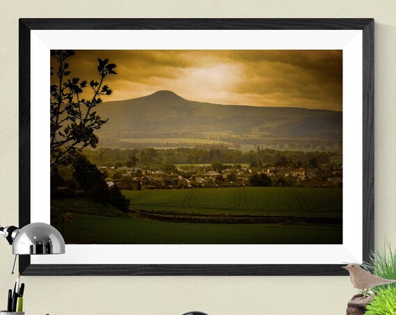 Golden Mountain Village Moody Countryside Landscape Photography Poster